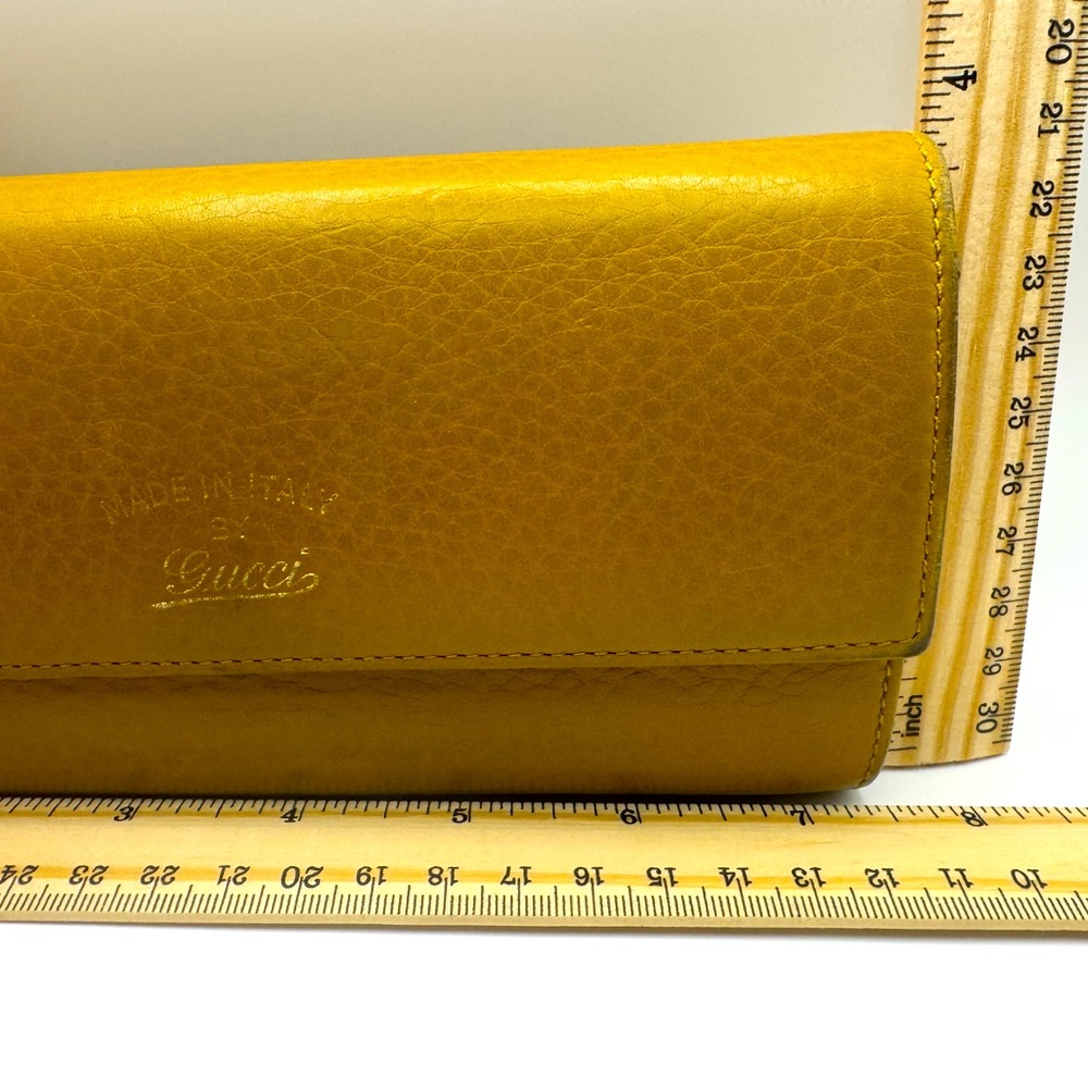Gucci Continental Wallet Flora Goldenrod Leather W Rare Floral Canvas Lining - Picture 8 of 12